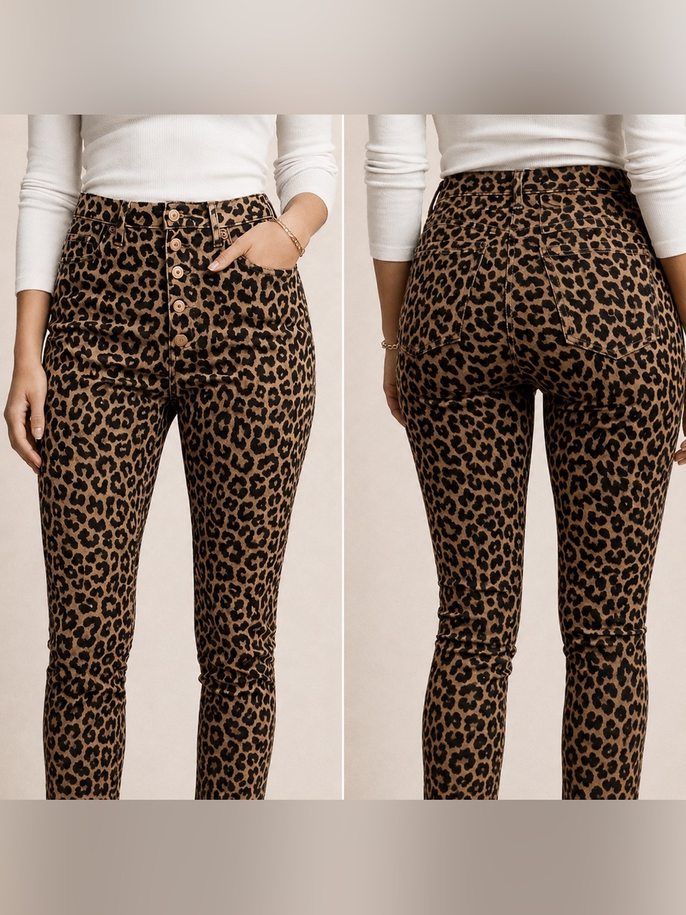 J. Crew Leopard Print High-Rise Skinny Jeans 9" Rise Button Fly Size 28
